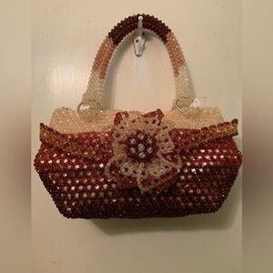 ✨⚡️💥Crystal Beaded Amber Mocha Glow Handbag Dark and Light Brown Luxury Handmade